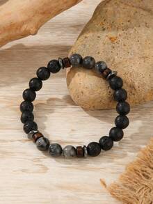 1pc Simple Luck Rain Stone Beaded Bracelet For Men Boho Wood Coconut Shell Lava Stone Charm Bracelet Accessories Jewelry Party Gifts - Multicolor - View 8