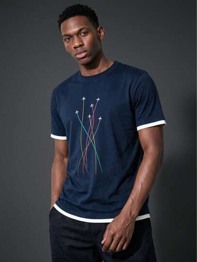 Camvyn Men's Summer Fashion Versatile Casual Print Crew Neck Short Sleeve T-Shirt