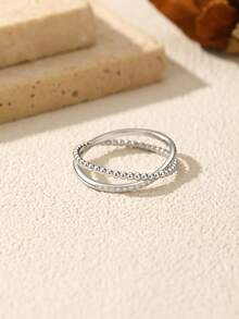 MODIAN D Color Moissanite Ring 925 Sterling Silver Double Band Beaded & Pave Setting Lab Diamond Finger Rings For Women Jewelry - Silver - View 6