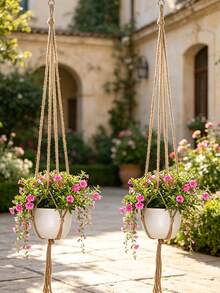 2pcs Brown Flower Pot Hanging Rope, Tassel Plant Hanger, Flower Pot Stand - Indoor Balcony Rack, Outdoor And Garden Supplies - Multiple Styles - View 1