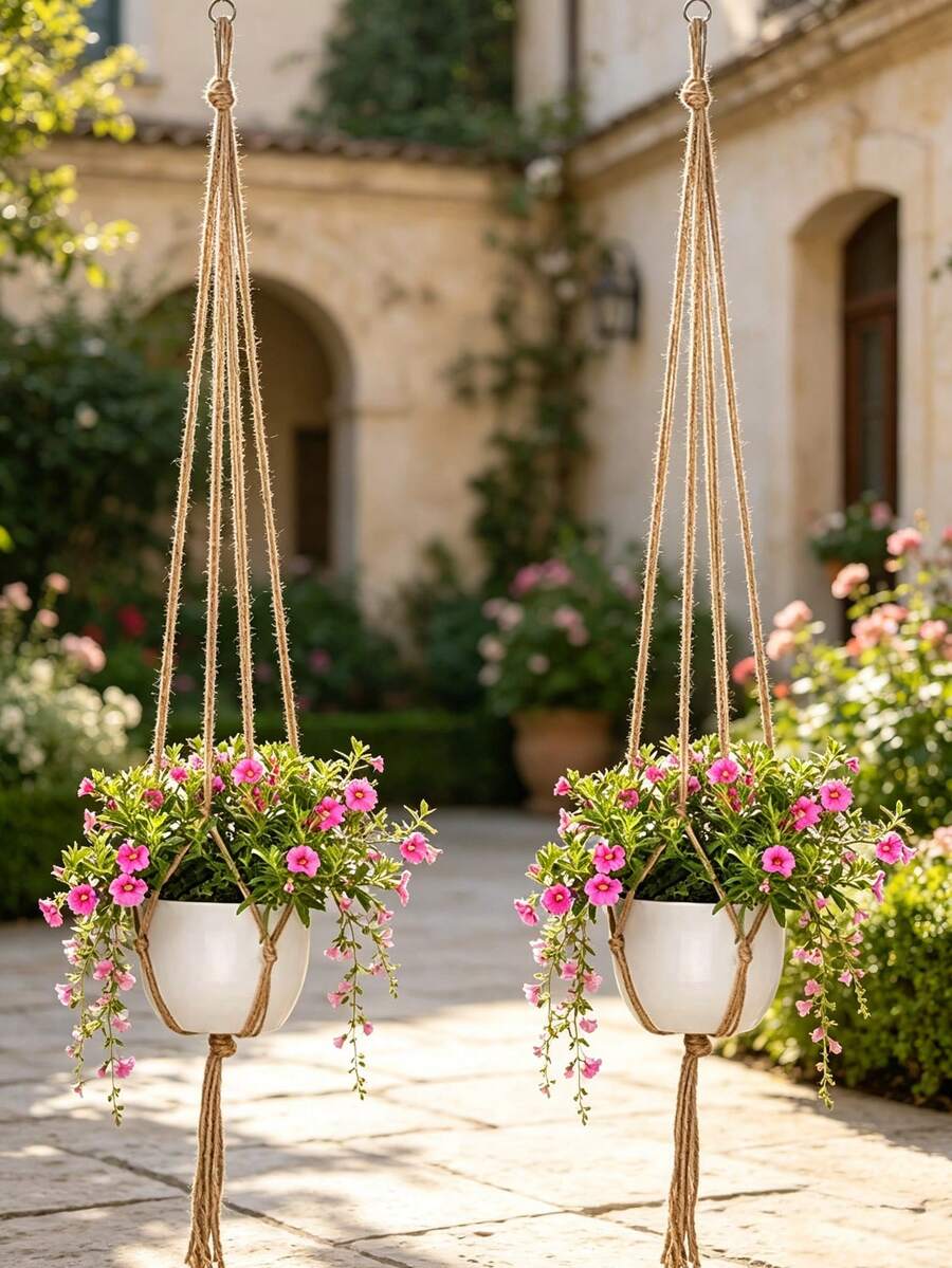 2pcs Brown Flower Pot Hanging Rope, Tassel Plant Hanger, Flower Pot Stand - Indoor Balcony Rack, Outdoor And Garden Supplies - Multiple Styles - View 1