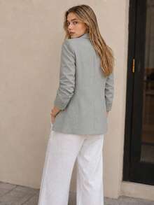 Women's Elegant Solid Color Button-Up Jacket, Long Sleeve Lapel Blazer, Spring/Summer Office & Casual Wear, Machine Washable, Classic Blazer Fall - Light Grey - View 4