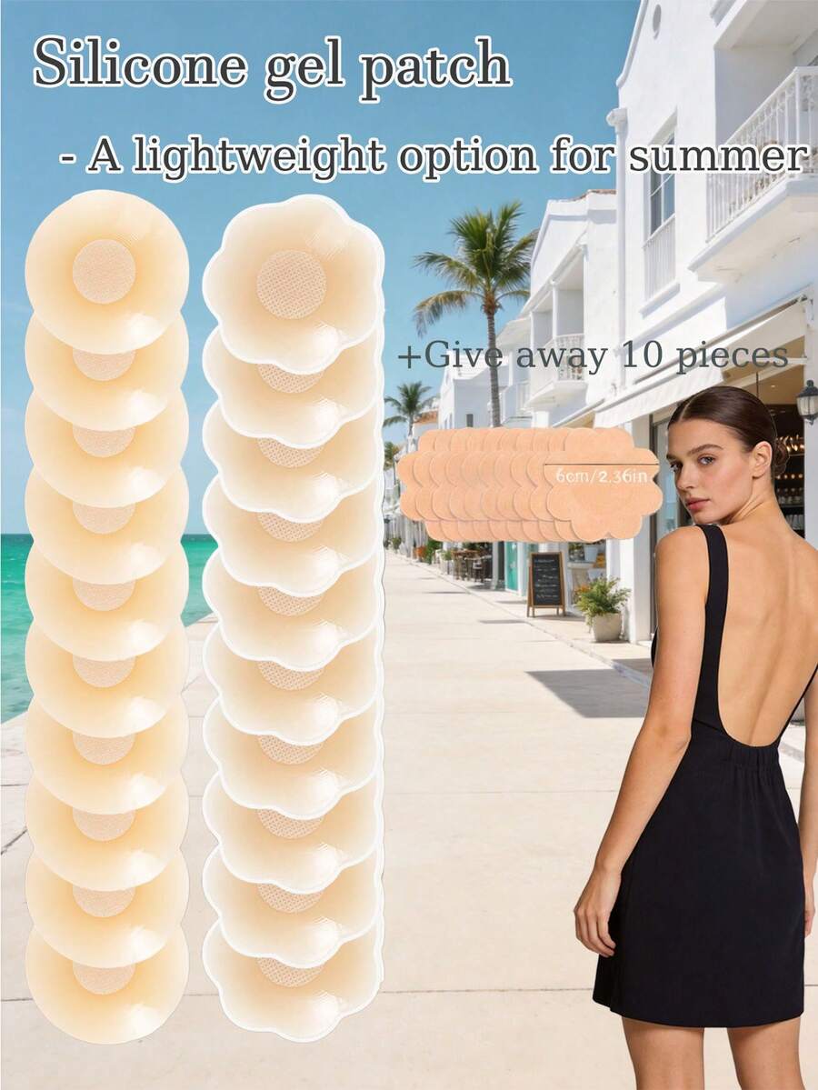 2/10pcs Invisible Silicone Adhesive Nipple Covers, Thin Adhesive Nipple Covers Suitable For Multiple Occasions, Summer Essential - Multi-color - View 1
