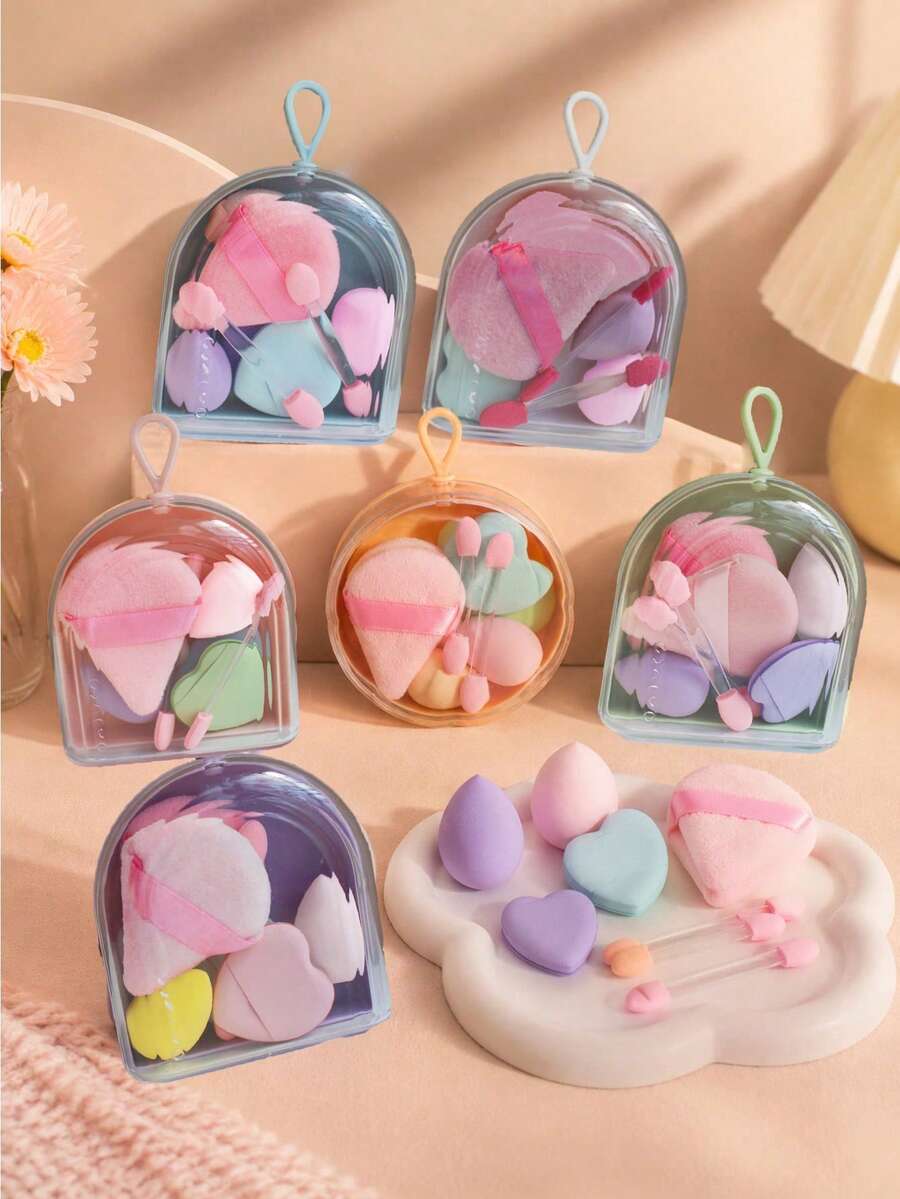 1 bộ bông phấn mini kèm hộp đựng, mút trang điểm màu tự nhiên và bông phấn mắt, không rơi bột phấn - Nhiều màu - Xem 1
