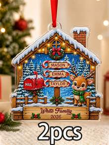 Custom Family Reindeer Christmas Ornament, Personalized 2-4 Names Winter Cabin Sign, Festive Holiday Style, Customized Christmas Wall Decor, Customizable Family Keepsake, Christmas Tree Hanging Decor, 2026 Holiday Gift, Candy Cane Name Tag, 2D Flat - Style D - View 9
