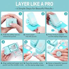 Bộ 2 dụng cụ bấm lỗ giấy hình tròn kiểu tem bưu chính xếp lớp cho junk journal và scrapbook, kìm bấm lỗ hình tròn răng cưa 1 inch lồng nhau với thiết kế cắt chính xác căn lề cho làm thiệp và thủ công - màu xanh lá - Bộ 2 món Màu xanh lá - Xem 4