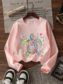 Tween Girl 3pcs Printed Long Sleeve T-Shirts, Suitable For Girls' Autumn/Winter Tops, Young Student Children's Clothing, Suitable For Outerwear And Layering - Multicolor - View 2