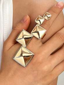 2pcs/Set European And American Style Geometric Square Bangles, Luxury Minimalist Elegant Bracelet Set - Gold - View 2