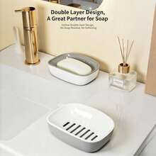 1pc Double Layer Automatic Draining Soap Dish, Easy To Clean, Suitable For Home Bathroom And Kitchen, Premium Design, Must-Have Item - A - View 10