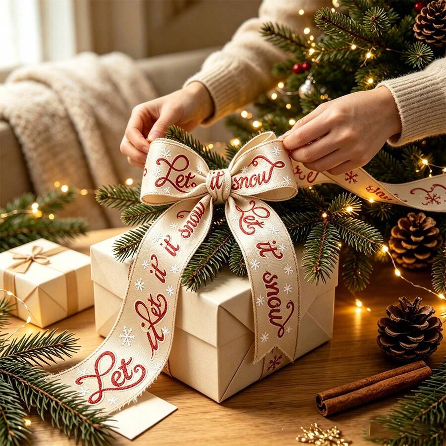 DIY Vintage Christmas Ribbon, Classic Country Style Decorative Handmade Ribbon, Suitable For Bow Making, Gift Wrapping, Wreaths And Christmas Tree Toppers, Wedding, Birthday And Holiday Party Decoration - Multicolor - View 1