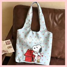 SNOOPY 1pc Canvas Tote Bag, Striped Large Capacity Bag, Suitable For School, Library, Picnic, Shopping And Gifting - A - View 6
