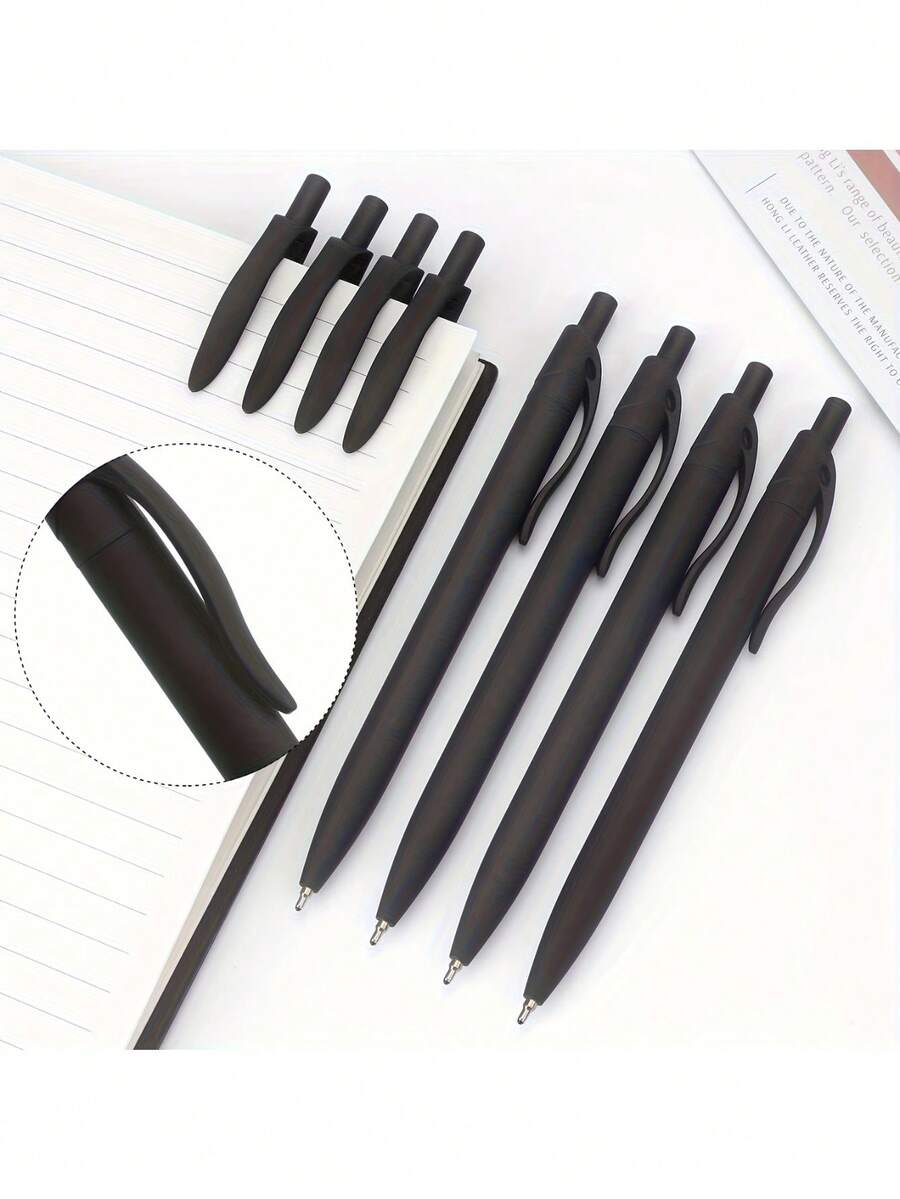 Black Round Head Retractable Pen, 1.0mm Medium Tip, Smooth Ink, Retractable And Super Practical! Minimalist Design, Smooth Writing, Black Ink Pen, Writing Pen, Diary Pen, Office, School Supplies, Retractable, Super Practical For Students, Teachers, Office And Business Use. - Multicolor - View 1