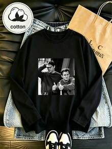 Áo thun tay dài size lớn nữ, họa tiết phim truyền hình "Friends" phong cách vintage, mùa thu 2026, 100% cotton nguyên chất - màu đen - Xem 7