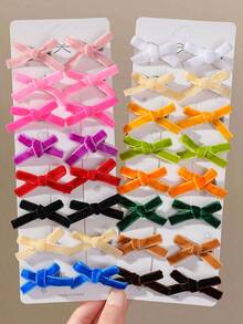 20pcs Girls Multi-Color Velvet Fabric Bow Ribbon Hair Clips, Versatile Bangs Back Side Hair Clips, Hair Accessories For Daily Use - Multicolor - View 1