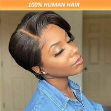 13x4 Front Lace Short Bob Wig, Straight Human Hair Wig For Black Women, Pre-Cut With Baby Hair (Natural Color) - Natural Black - View 11