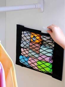 1pc Multi-Functional Breathable Mesh Wall-Mounted Trash Bag Storage Rack With Elastic Rope And Hook And Loop, Easy Installation; Suitable For Cabinet Door, Bathroom, Kitchen, Car Backrest And More, Keeps Clutter Organized, Practical Storage Solution For Home, Back To School Season, St. Patrick's Day, Easter, Mother's Day Gift Choice - Multicolor - View 4