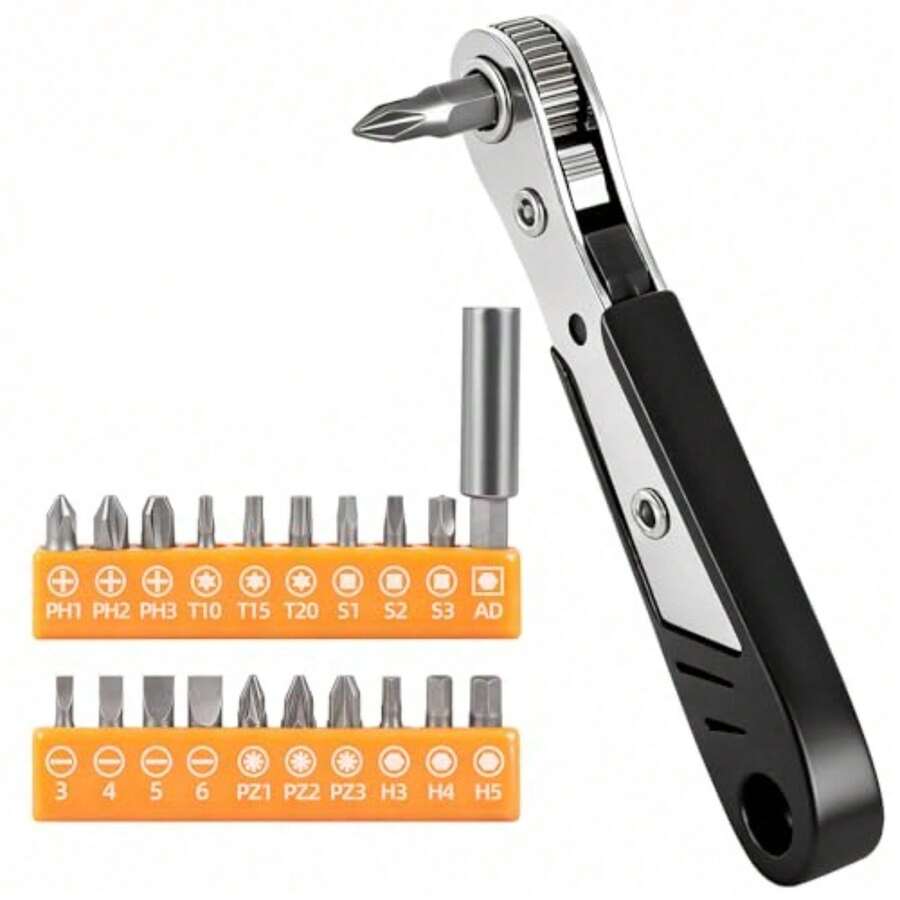 22-In-1 Right Angle Screwdriver Set, 36-Tooth Mini Ratchet Screwdriver, 90-Degree Offset Design, Suitable For Tight Spaces, Multi-Head Screwdriver, Compact And Portable, Perfect For DIY/Repair, Men's Gift!