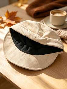 Women Faux Suede Newsboy Cap, Pleated Face-Slimming Hat, Adjustable Maillard Style, Fall Winter Essential - Solid Color Flat Top Newsboy Cap - View 10