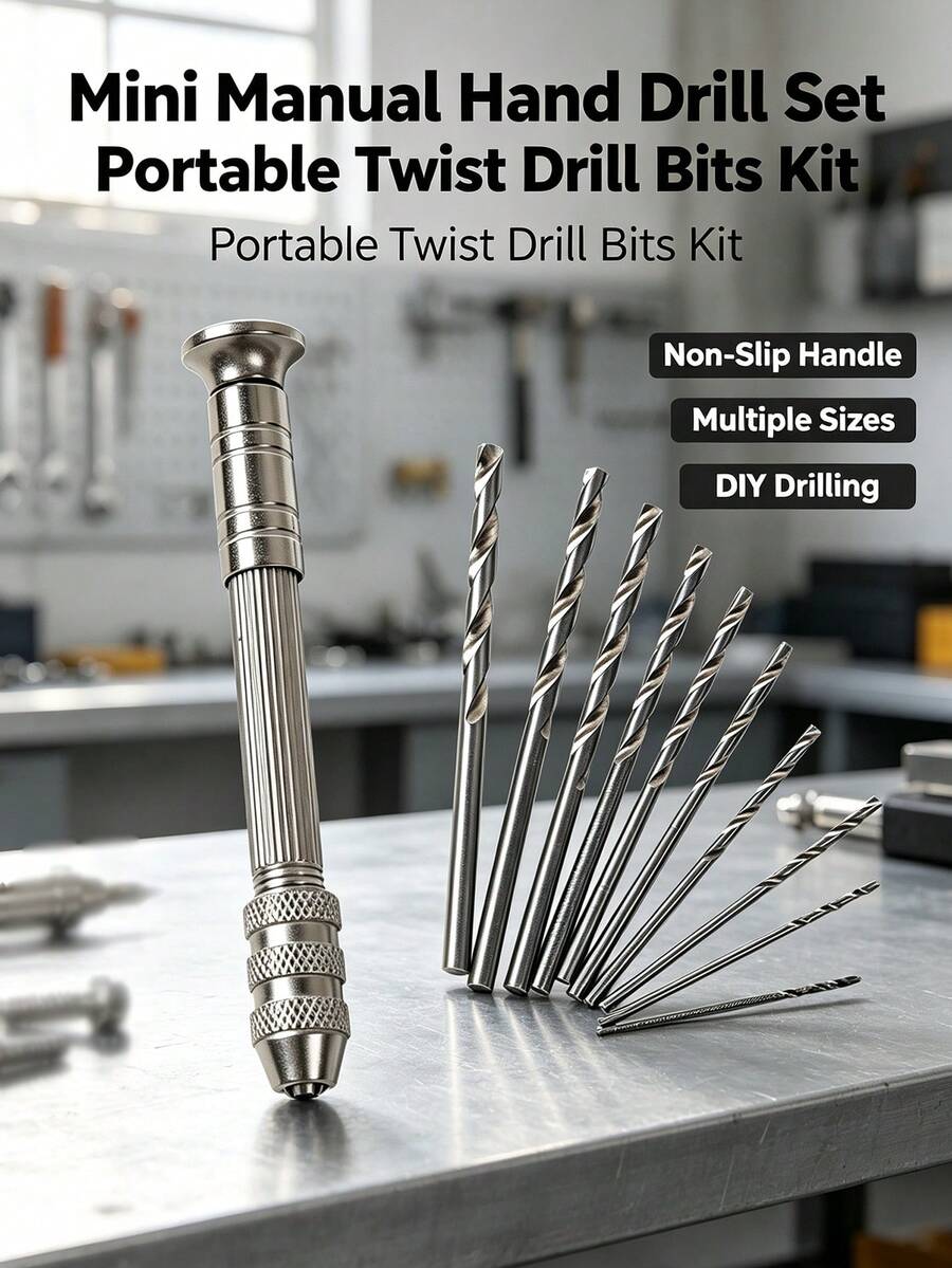 Set Bor Tangan Manual Mini dengan Berbagai Ukuran Mata Bor Putar, Pegangan Anti Selip, Kit Alat Pengeboran Manual Portabel, Cocok untuk Pengeboran Kayu, Resin, Plastik, dan Model Manik-manik Buatan Tangan DIY - Set batang bor putar tangan manual - View 1