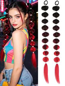 2pcs Of Colorful 24 Inch Synthetic Bubble Ponytail Hair Extensions, Suitable For Daily Carnival Festival And Gathering Wear - Multicolor - View 10