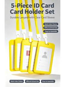 5pcs ID Card Holders (With Lanyards), Transparent Plastic Badge Holders, Reusable For Office, School, Conference And Employee/Student Identification - Set - View 2