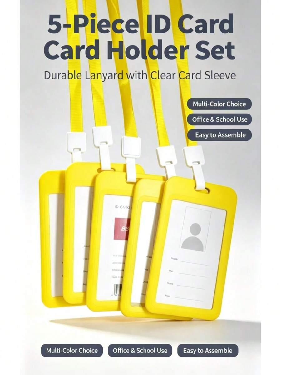 5pcs ID Card Holders (With Lanyards), Transparent Plastic Badge Holders, Reusable For Office, School, Conference And Employee/Student Identification