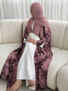 Hafizah Modest Fashion Women's Muslim Chiffon Printed 2 Pieces Set With Hijab, Summer Casual Outerwear - Red - View 1