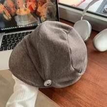 Vintage Pleated Beret Hat Women Autumn/Winter Japanese Style Versatile Face-Slimming Octagonal Cap Large Head Circumference Artistic Painter Hat - Multicolor - View 2