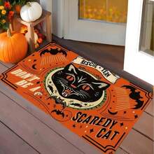 Halloween Bat & Cat Welcome Mat, Suitable For Indoor/Outdoor Use - Scary Bat & Cat Entrance Decor, Machine Washable Soft Rug, Suitable For Hallway Floor Or Carpet - Halloween Holiday Decoration - A - View 1