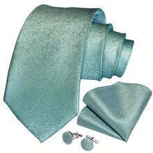 5Pcs Men Mint Green Tie Pocket Square Cufflinks Boutonniere Tie Clip Set, Random Cufflink Pattern, Suit Accessories For Wedding - Mint Green - View 4