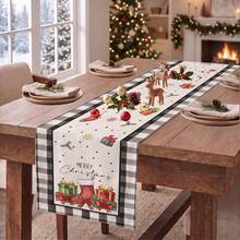 1pc Christmas Stocking Gift Box Snowflake Holly Leaf Plaid Print Table Runner, Suitable For Holiday, Party, Birthday, Dinner, Restaurant Table Decor, Christmas Autumn Winter Home Decoration - Multicolor - View 7