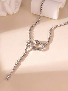 GEREIT 1 buah Kalung Panjang Tarik Cincin Bulat Minimalis Warna Perak Stainless Steel, Rantai Tebal Metalik Gaya Dingin Bentuk Y, Aksesori Niche Serbaguna - MultiWarna - View 5