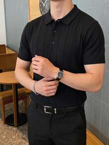 ALTZTAR 男士純色休閒百搭短袖 Polo 衫 - 黑色 - 查看 2