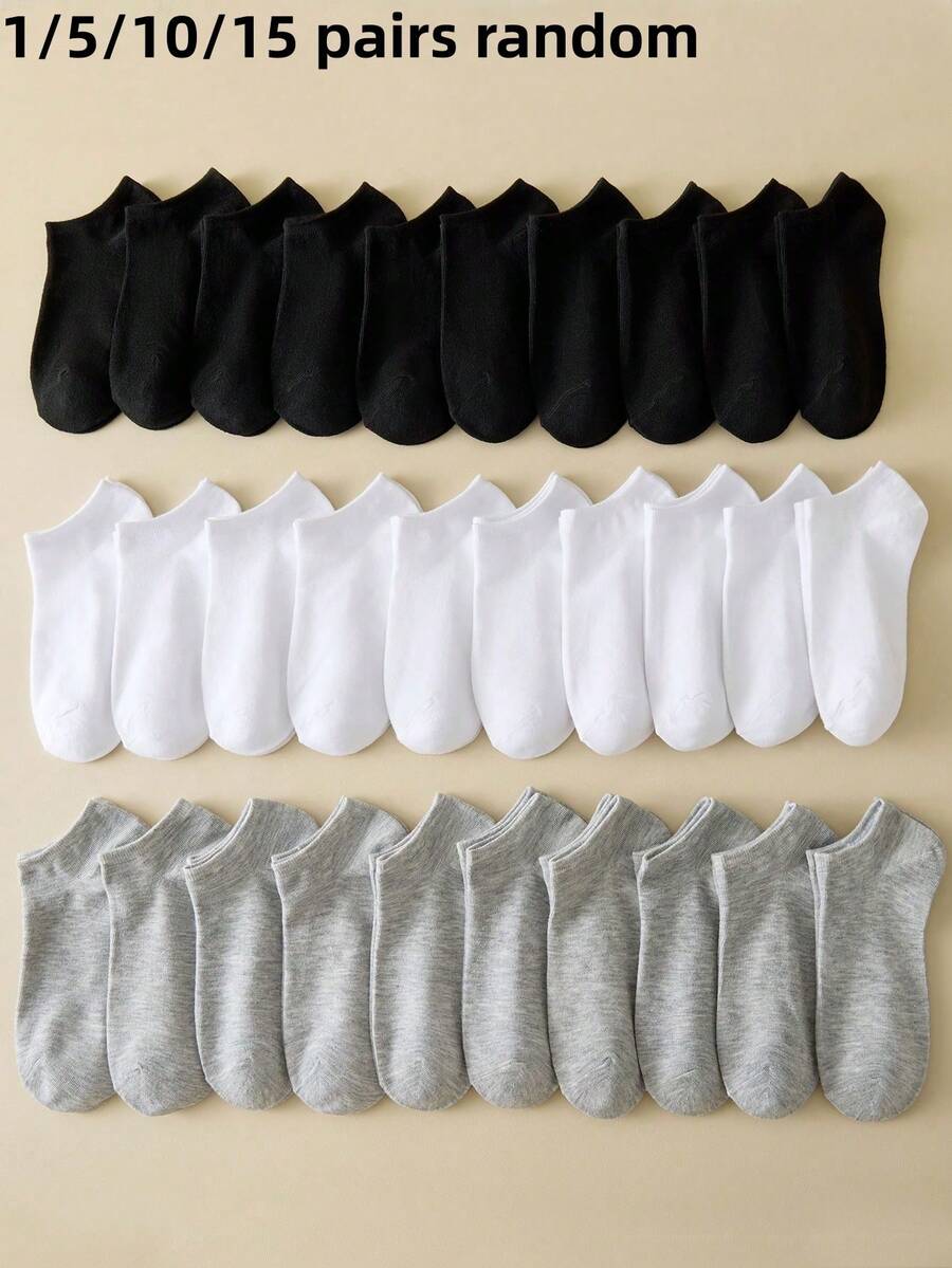 1/5/10/15 Pairs Multi-Color Unisex Daily Wear Fashion Versatile Socks Breathable Boat Socks Simple Casual Low-Cut Socks Moisture-Wicking Simple Style - Multicolor - View 1