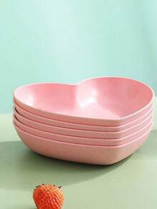 5pcs Heart-Shaped Plastic Snack Trays, Suitable For Candy, Fruit, Home And Party Christmas Gifts, Back To School Essentials, School Supplies - Pink - View 1