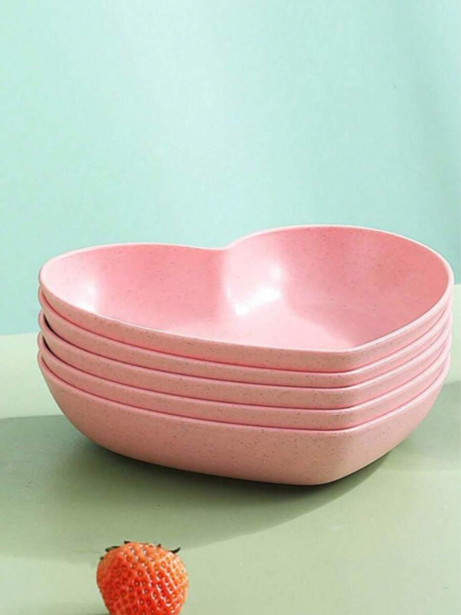 5pcs Heart-Shaped Plastic Snack Trays, Suitable For Candy, Fruit, Home And Party Christmas Gifts, Back To School Essentials, School Supplies - Pink - View 1