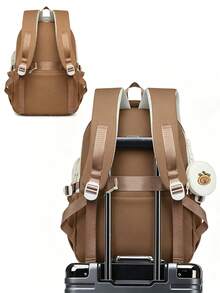 1pc Cute Capybara Colorblock Backpack, Lightweight Multi-Compartment Student Bag, Can Hold Textbooks, Laptop And Umbrella, Unisex - Brown - View 3