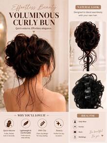 topshiny 1pc Fluffy Curly Hair Bun Hair Extension Clip, Women's Synthetic Fiber Messy Bun Hair Clip Accessory, Voluminous Back Bun, Suitable For Daily Wear And Party - Multicolor - View 6