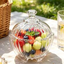 1pc 8.5cm*11cm Vertical Striped Glass Candy Jar With Lid Decorative Storage Container - View 5