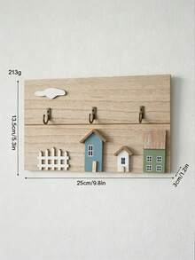 1pc 3D House Pattern Wooden Wall Hook, Nordic Fresh Style Cloud Shaped Decor, With 3 Metal Hooks, Wall-Mounted Key Rack, Suitable For Entryway Home Decor, All Season Daily Use - Multicolor - View 15