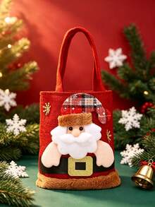 1pc Christmas Gift Tote Bag, Linen Blend Fabric Gift Bag, Christmas Cartoon Applique Embroidered Handbag, Holiday Gift Storage Bag, Christmas Party Favor Packaging Accessory, Santa Claus Snowman Reindeer Bear Pattern - 002-christmas Tote Bag - View 4