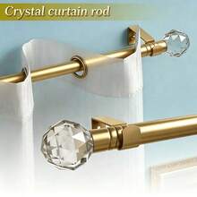 Luxury Decorative Single Curtain Rod Set With Crystal-Clear Faceted Finials, 32-155 In, Standard Single Drapery Rod For 1 Pack, 5/8 In Diameter, Adjustable For Small To Large Windows, Sliding Doors & Patio Curtains, Gold - Crystal Decoration - Gold - View 3