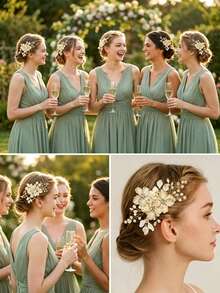 1pc Women's Gold-Trimmed Floral Rhinestone Plum Blossom Hair Clip, Bridal Wedding Hair Pin Decorative Hair Clip - Gold - View 3