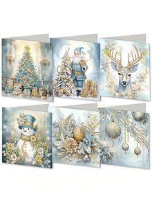 1/6pcs DIY Diamond Painting Set, Unique Design, Suitable For Christmas And New Year Greeting Cards, Round Diamonds, Paper Craft Handmade Set, Perfect For Holiday Parties And Gifts - Sets - View 2