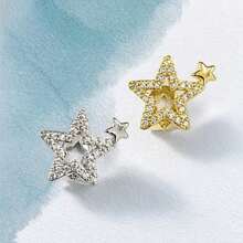 2pcs Personalized Fashion Hip-Hop Style Hollow Star & Moon Micro-Inlaid Rhinestone Women's Copper Teeth Grillz, Holiday Gift, Fun Photo Prop - Star - View 5