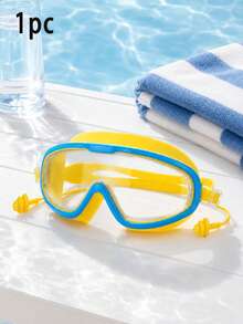 1pc Large Frame Swimming Goggles, One-Piece Silicone Earplug Design, High Definition Anti-Fog Lens, Effective UV Protection, Soft Silicone Seal Ring Waterproof And Leak-Proof, Adjustable Strap, Fits Face - Swimming Goggles - View 9