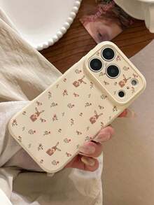 Beige Pastoral Rabbit Floral Phone Case, Anti-Drop Anti-Scratch, Ins Soft Style Protective Cover, Compatible With Apple 17 Pro Max/17 Pro/17/16 Pro Max/16 Pro/16/15 Pro Max/15 Pro/15/14 Pro Max/14 Pro/14/13 Pro Max/13 Pro/13/12 Pro Max/12 Pro/12/11 Pro Max/11 Pro/11, Birthday Gift, Back To School Gift, Daily Essential, Christmas Gift Accessory - Beige - View 2