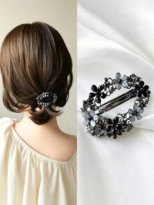 1pc Women's Oval Hollow Flower Rhinestone Alloy Spring Hair Clip, Vintage Luxury Decorative Straight Bar Clip Suitable For Daily Wear, Dating, Campus, Party, Valentine's Day - Multicolor - View 17