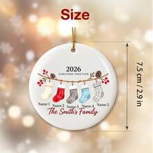 Custom Family Stocking Christmas Ornament 2026, Personalized 2-5 Names Round Tree Decor, Watercolor Holiday Style, Customized Family Hanging Ornament, Customizable Christmas Keepsake, Christmas Tree Decoration, Holiday Gift, Gifts For Family, Friend - Style B - View 2