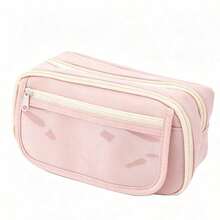 Large Capacity Zipper Pencil Case, Portable Multi-Compartment Pencil Bag, Waterproof Stationery Storage Bag - 1pc Pink - View 9